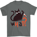 What? Funny Murderous Black Cat Halloween Mens T-Shirt 100% Cotton Charcoal