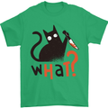 What? Funny Murderous Black Cat Halloween Mens T-Shirt 100% Cotton Irish Green