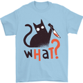 What? Funny Murderous Black Cat Halloween Mens T-Shirt 100% Cotton Light Blue