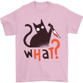 What? Funny Murderous Black Cat Halloween Mens T-Shirt 100% Cotton Light Pink