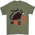 What? Funny Murderous Black Cat Halloween Mens T-Shirt 100% Cotton Military Green