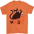 What? Funny Murderous Black Cat Halloween Mens T-Shirt 100% Cotton Orange