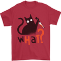 What? Funny Murderous Black Cat Halloween Mens T-Shirt 100% Cotton Red