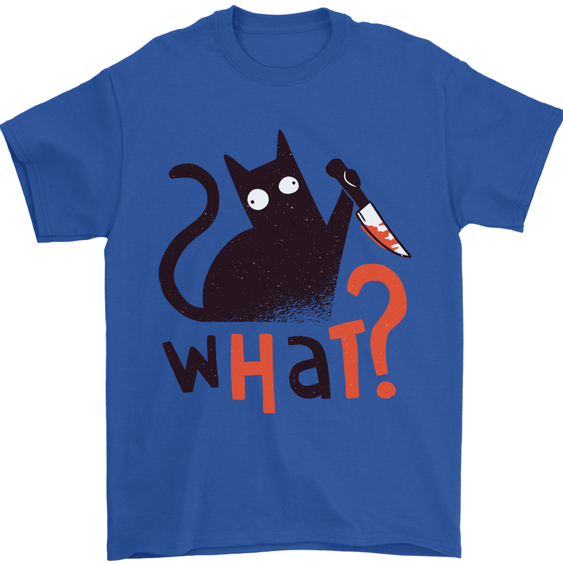 What? Funny Murderous Black Cat Halloween Mens T-Shirt 100% Cotton Royal Blue