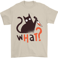 What? Funny Murderous Black Cat Halloween Mens T-Shirt 100% Cotton Sand