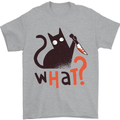 What? Funny Murderous Black Cat Halloween Mens T-Shirt 100% Cotton Sports Grey