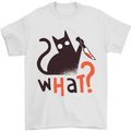 What? Funny Murderous Black Cat Halloween Mens T-Shirt 100% Cotton White