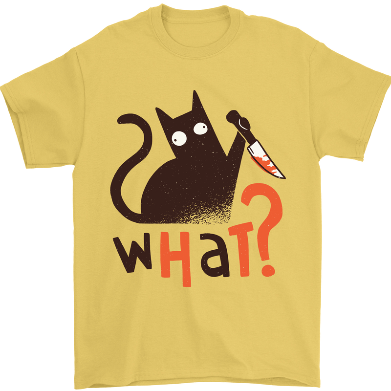 What? Funny Murderous Black Cat Halloween Mens T-Shirt 100% Cotton Yellow