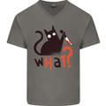 What? Funny Murderous Black Cat Halloween Mens V-Neck Cotton T-Shirt Charcoal