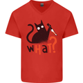What? Funny Murderous Black Cat Halloween Mens V-Neck Cotton T-Shirt Red