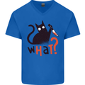 What? Funny Murderous Black Cat Halloween Mens V-Neck Cotton T-Shirt Royal Blue