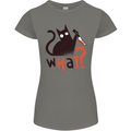 What? Funny Murderous Black Cat Halloween Womens Petite Cut T-Shirt Charcoal