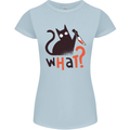 What? Funny Murderous Black Cat Halloween Womens Petite Cut T-Shirt Light Blue