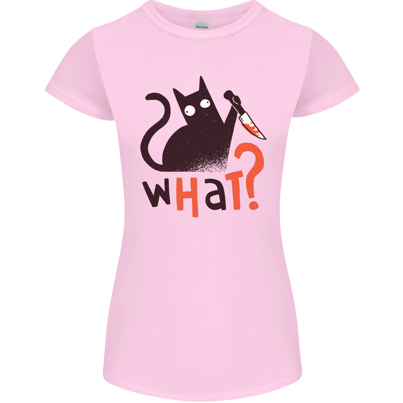 What? Funny Murderous Black Cat Halloween Womens Petite Cut T-Shirt Light Pink