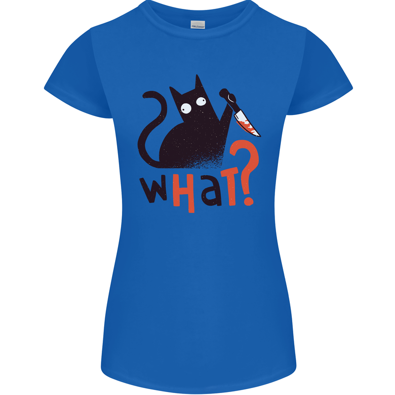 What? Funny Murderous Black Cat Halloween Womens Petite Cut T-Shirt Royal Blue