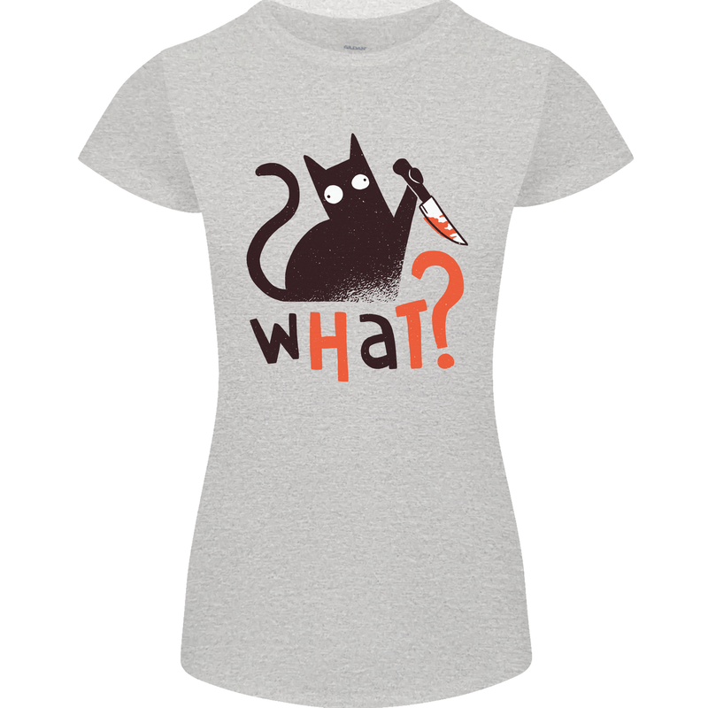What? Funny Murderous Black Cat Halloween Womens Petite Cut T-Shirt Sports Grey