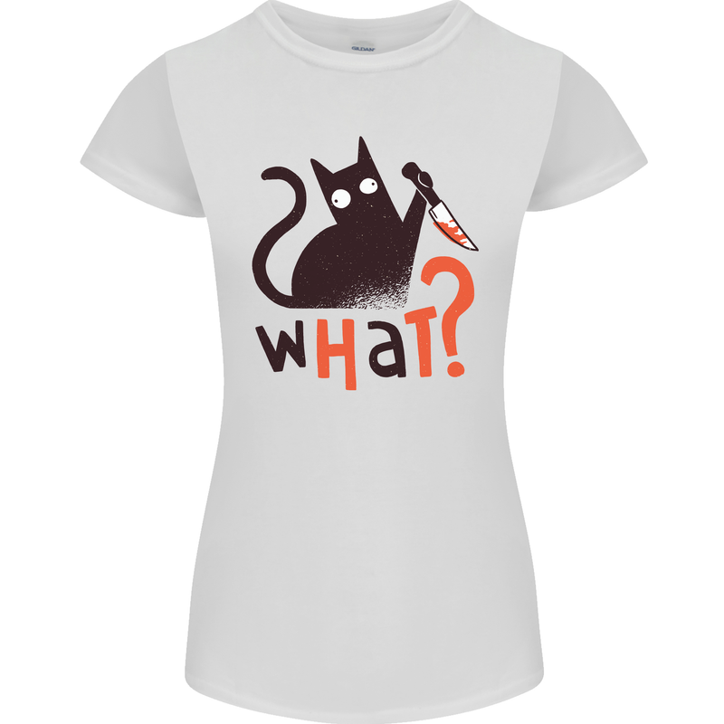 What? Funny Murderous Black Cat Halloween Womens Petite Cut T-Shirt White