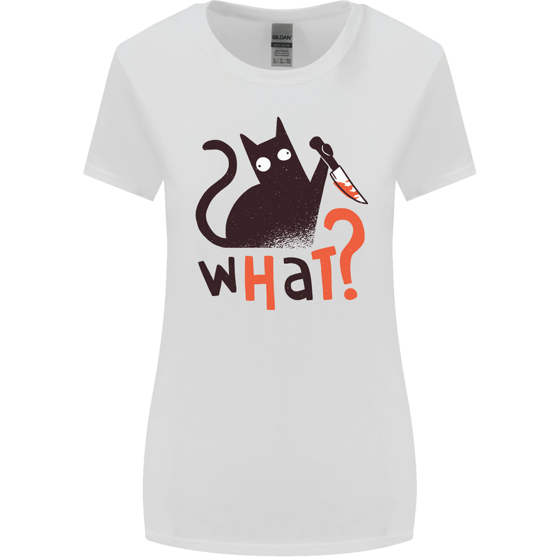 What? Funny Murderous Black Cat Halloween Womens Wider Cut T-Shirt White