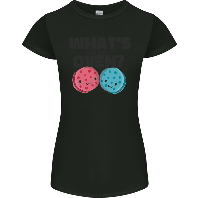 What's in the Oven Gender Reveal New Baby Pregnancy Womens Petite Cut T-Shirt Black