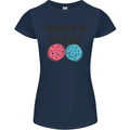 What's in the Oven Gender Reveal New Baby Pregnancy Womens Petite Cut T-Shirt Navy Blue