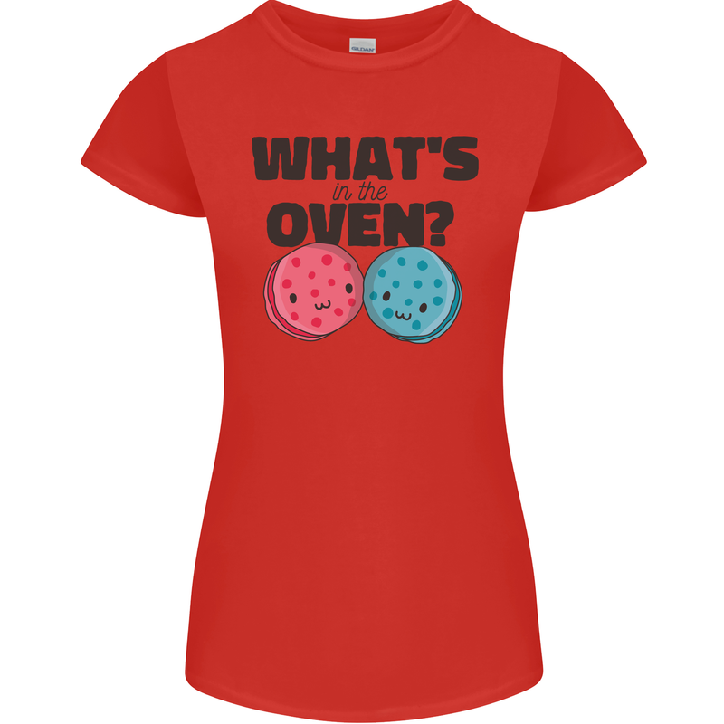 What's in the Oven Gender Reveal New Baby Pregnancy Womens Petite Cut T-Shirt Red