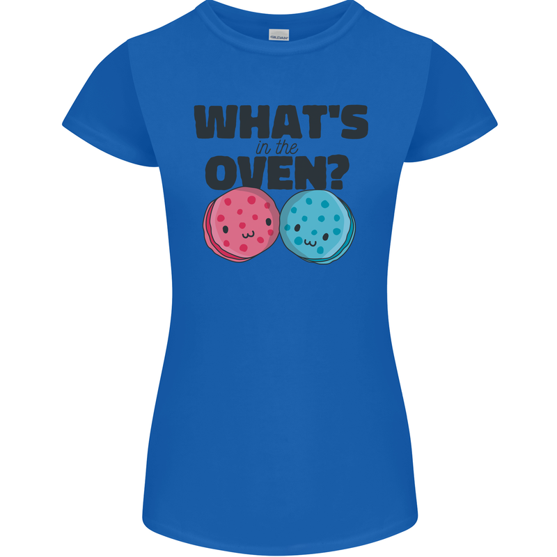 What's in the Oven Gender Reveal New Baby Pregnancy Womens Petite Cut T-Shirt Royal Blue