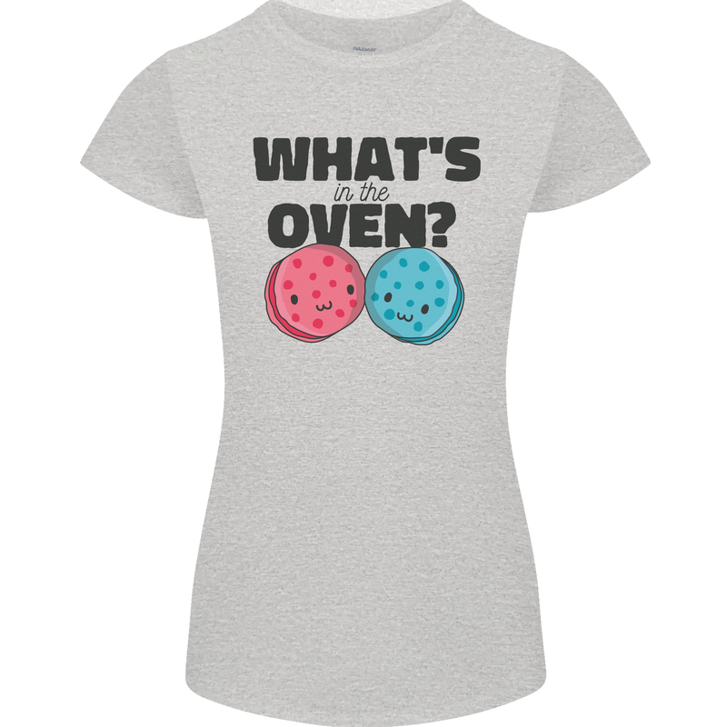 What's in the Oven Gender Reveal New Baby Pregnancy Womens Petite Cut T-Shirt Sports Grey