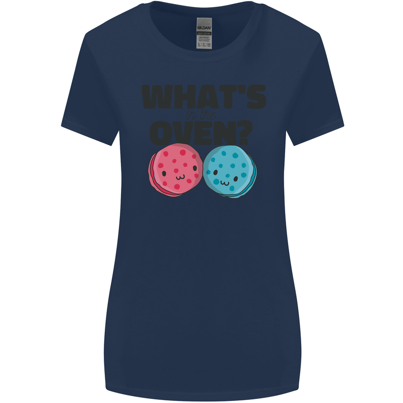 What's in the Oven Gender Reveal New Baby Pregnancy Womens Wider Cut T-Shirt Navy Blue