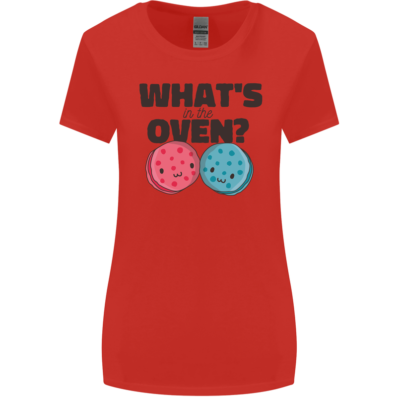What's in the Oven Gender Reveal New Baby Pregnancy Womens Wider Cut T-Shirt Red