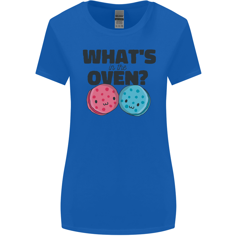 What's in the Oven Gender Reveal New Baby Pregnancy Womens Wider Cut T-Shirt Royal Blue