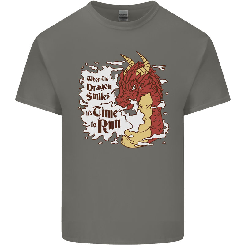 When a Dragon Smiles Fantasy RPG Mens Cotton T-Shirt Tee Top Charcoal