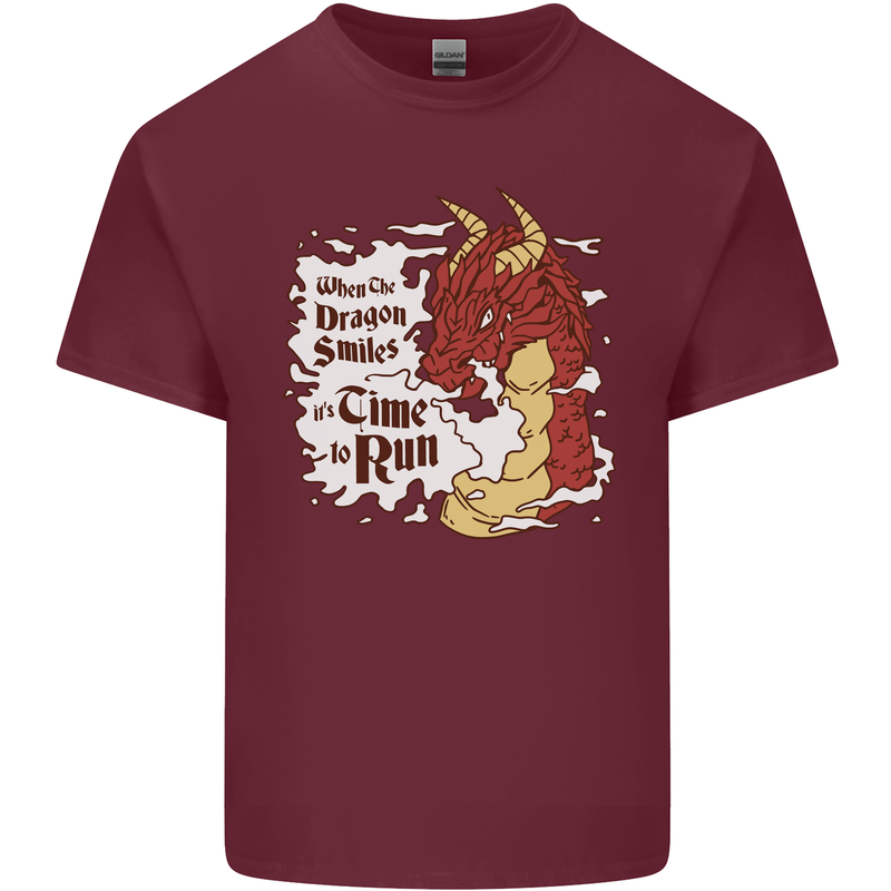 When a Dragon Smiles Fantasy RPG Mens Cotton T-Shirt Tee Top Maroon