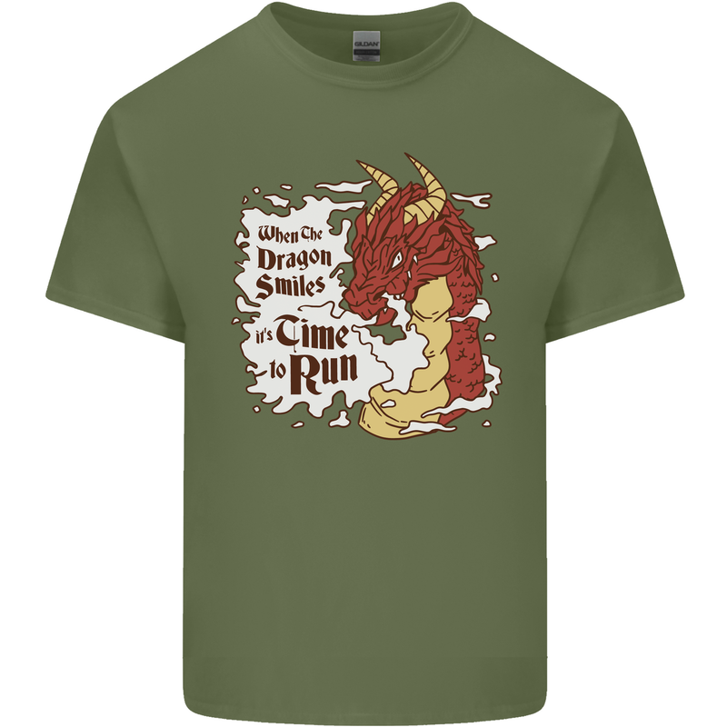 When a Dragon Smiles Fantasy RPG Mens Cotton T-Shirt Tee Top Military Green