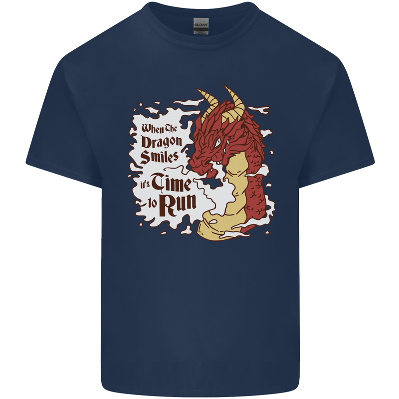 When a Dragon Smiles Fantasy RPG Mens Cotton T-Shirt Tee Top Navy Blue