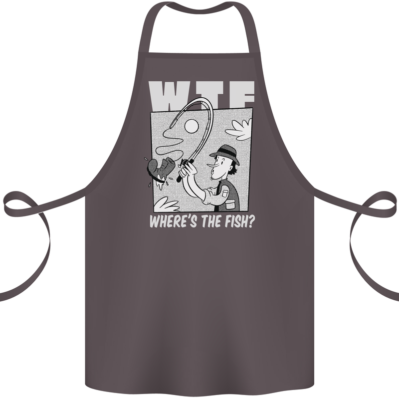 Wheres the Fish WTF Funny Fishing Fisherman Cotton Apron 100% Organic Dark Grey