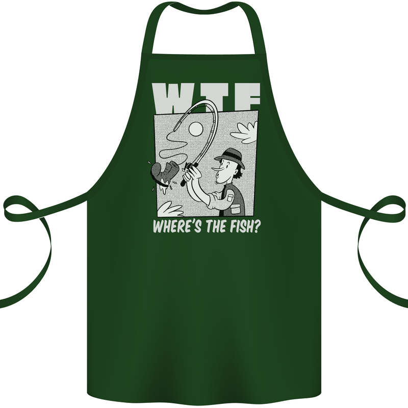 Wheres the Fish WTF Funny Fishing Fisherman Cotton Apron 100% Organic Forest Green