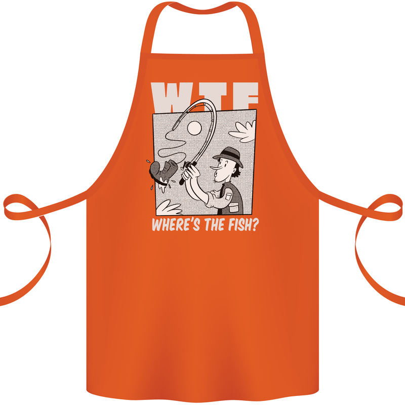 Wheres the Fish WTF Funny Fishing Fisherman Cotton Apron 100% Organic Orange