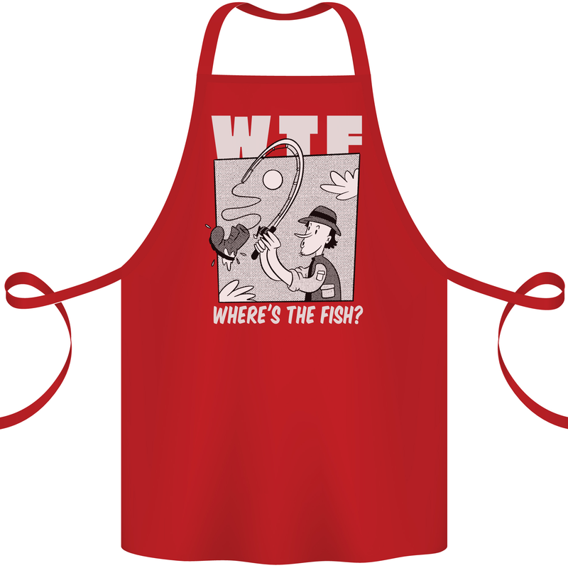 Wheres the Fish WTF Funny Fishing Fisherman Cotton Apron 100% Organic Red