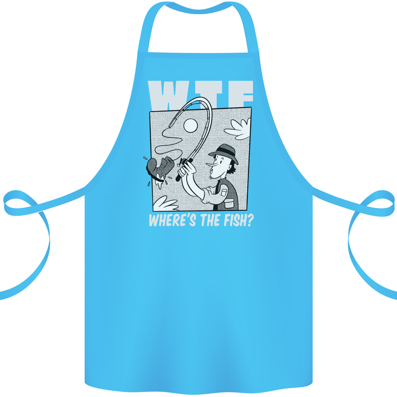 Wheres the Fish WTF Funny Fishing Fisherman Cotton Apron 100% Organic Turquoise
