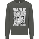 Wheres the Fish WTF Funny Fishing Fisherman Kids Sweatshirt Jumper Storm Grey