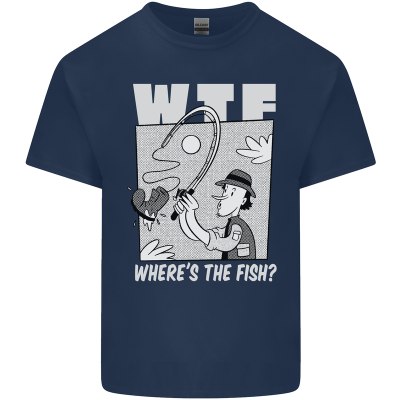 Wheres the Fish WTF Funny Fishing Fisherman Kids T-Shirt Childrens Navy Blue