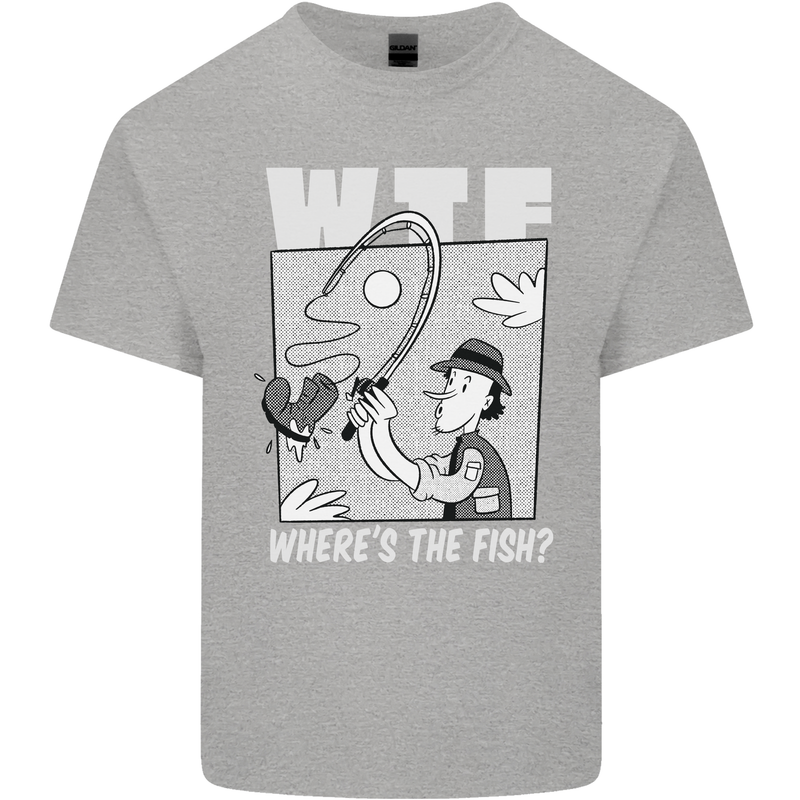 Wheres the Fish WTF Funny Fishing Fisherman Kids T-Shirt Childrens Sports Grey