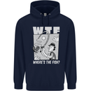 Wheres the Fish WTF Funny Fishing Fisherman Mens 80% Cotton Hoodie Navy Blue