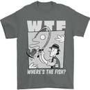 Wheres the Fish WTF Funny Fishing Fisherman Mens T-Shirt 100% Cotton Charcoal