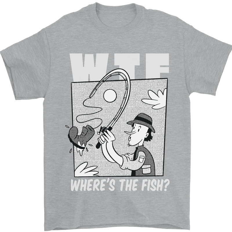 Wheres the Fish WTF Funny Fishing Fisherman Mens T-Shirt 100% Cotton Sports Grey