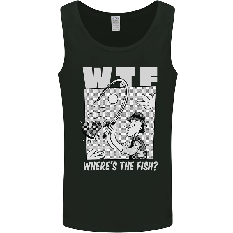 Wheres the Fish WTF Funny Fishing Fisherman Mens Vest Tank Top Black