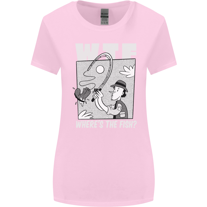 Wheres the Fish WTF Funny Fishing Fisherman Womens Wider Cut T-Shirt Light Pink
