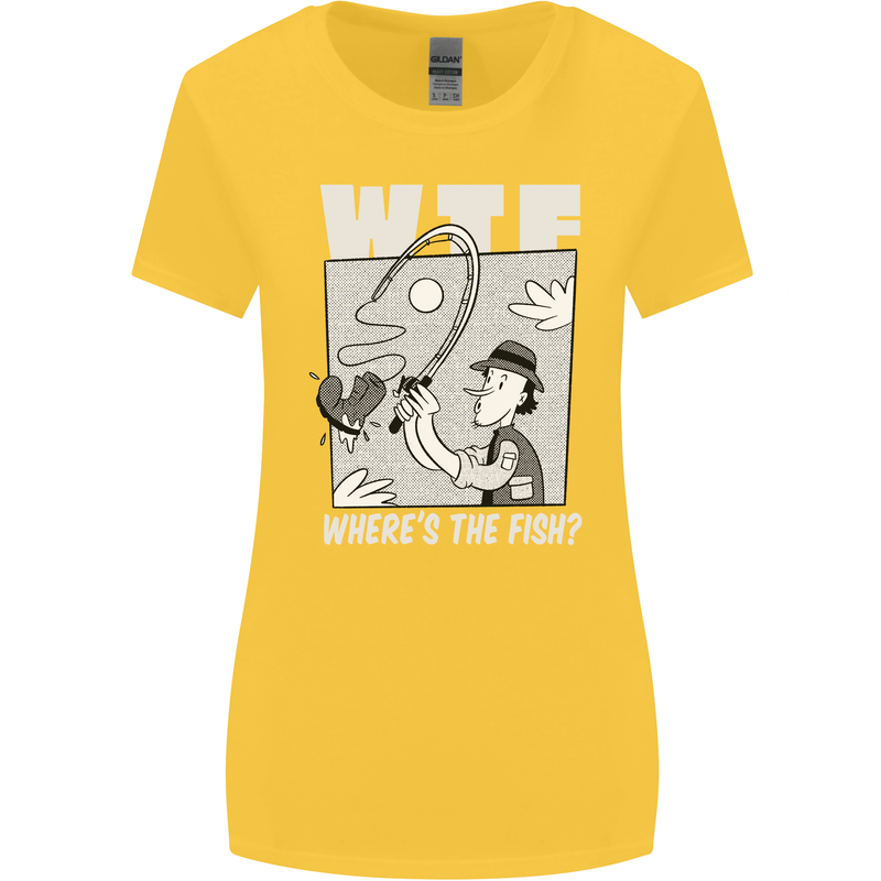 Wheres the Fish WTF Funny Fishing Fisherman Womens Wider Cut T-Shirt Yellow