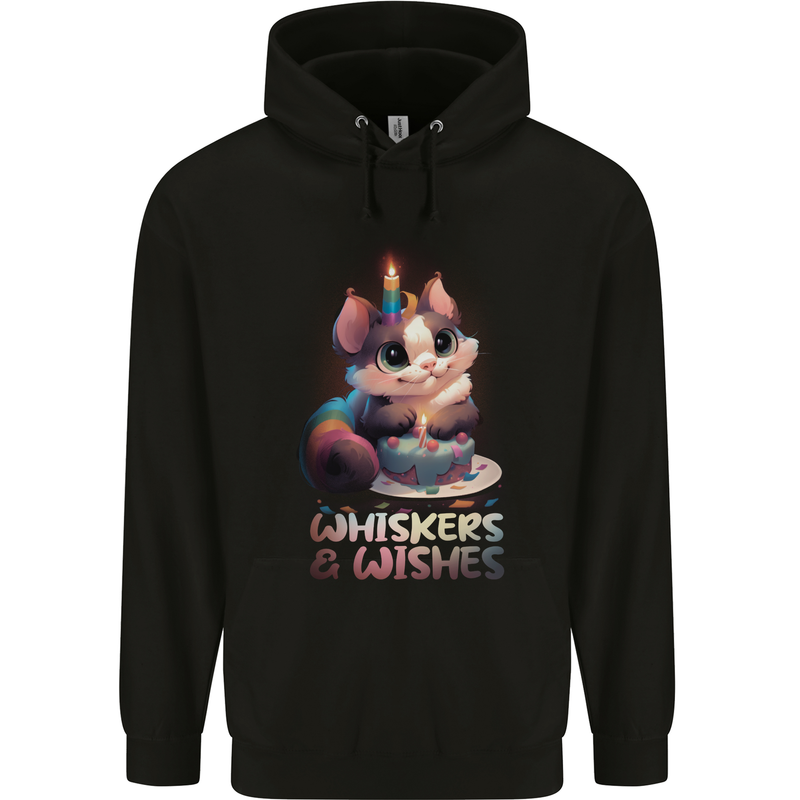 Whiskers & Wishes Cat Birthday Childrens Kids Hoodie Black