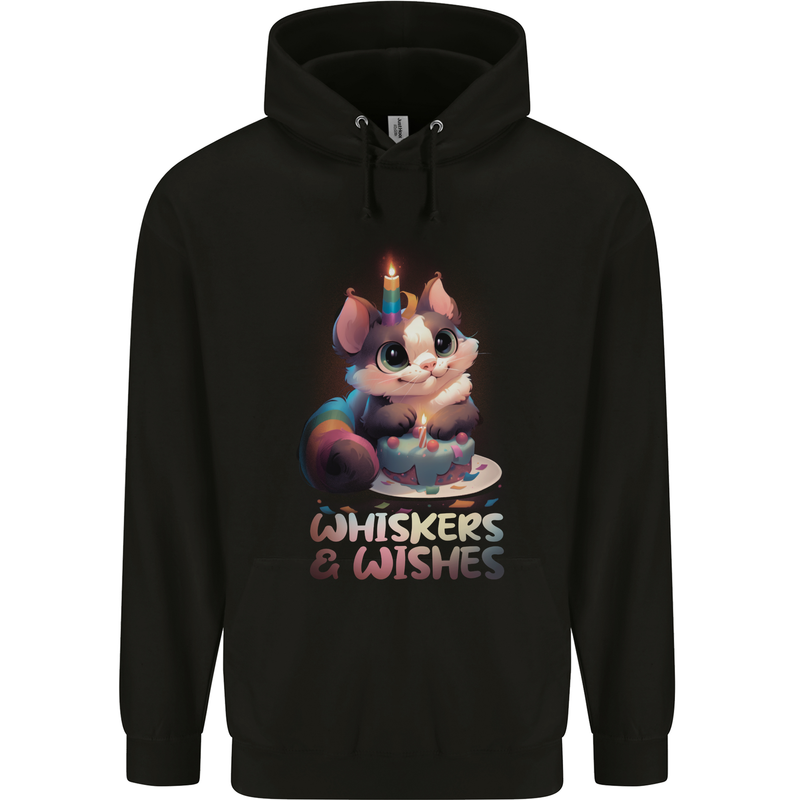 Whiskers & Wishes Cat Birthday Mens 80% Cotton Hoodie Black
